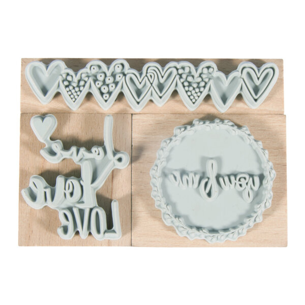 Kit tampons en bois "Cher"  3 2x3 8cm - 8 1x1 6cm  boîte 3 pièces