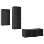 vidaXL Ensemble de meubles TV 3 Pièces Noir brillant Bois d'ingénierie