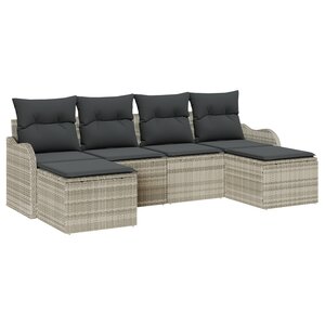 Ensemble de canapé de jardin 6 pièces avec coussins Gris clair Poly rotin