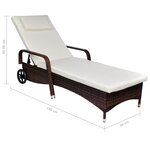 vidaXL Chaise longue avec coussin et roues Résine tressée Marron