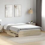 vidaXL Cadre de lit avec tiroirs sans matelas chêne sonoma 135x190 cm