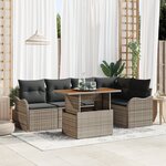 Ensemble de Canapés de Jardin 6 Pièces avec Coussins Gris Poly Rattan Acacia