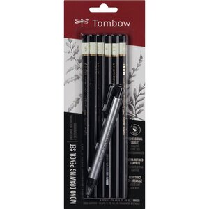 Set de 6 crayons graphite haute qualité mono 2h hb b 2b 4b 6b + porte-gomme tombow
