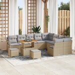 Ensemble de Canapés de Jardin 12 Pièces avec Coussins Beige Poly Rattan Acacia