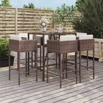 vidaXL Ensemble de bar de jardin avec coussins 7 Pièces marron poly rotin