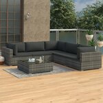 vidaXL Salon de jardin 6 Pièces avec coussins résine tressée gris