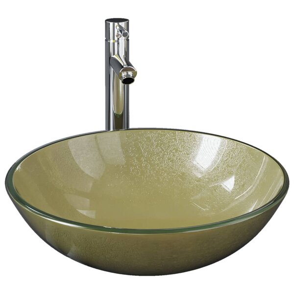vidaXL Lavabo de bain avec robinet et drain à poussoir Verre trempé