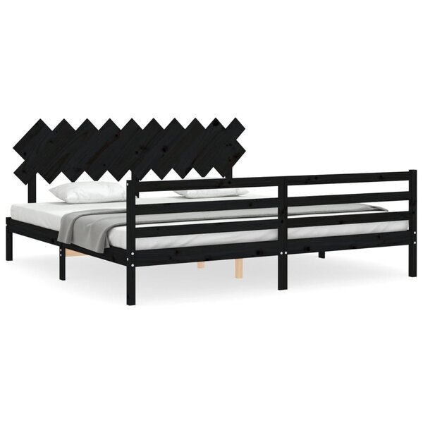 vidaXL Cadre de lit avec tête de lit noir 200x200 cm bois massif