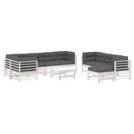 vidaXL Salon de jardin 10 Pièces avec coussins blanc bois massif