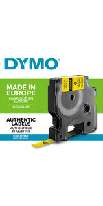 DYMO Rhino - Etiquettes Industrielles Gaine Thermorétractable 9mm x 1.5m Noir sur Jaune