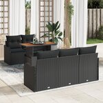 Ensemble canapé jardin 6 pièces avec coussins noir poly rotin