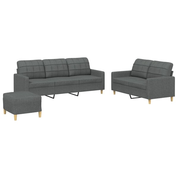 vidaXL Ensemble de canapés 3 Pièces avec coussins Gris foncé Tissu