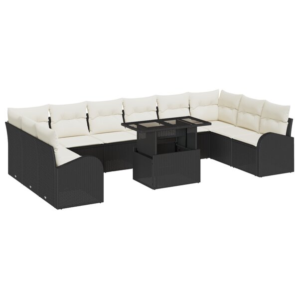 vidaXL Ensemble de canapés de jardin de 11 pièces avec coussins Noir Poly Rotin