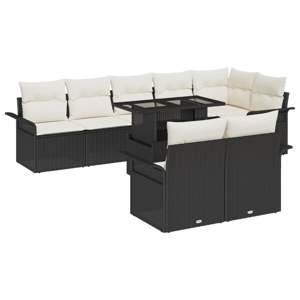 vidaXL Ensemble de Canapés de Jardin de 9 Pièces avec Coussins Noir Rattan Poly