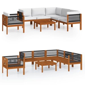vidaXL Salon de jardin 7 pièces avec coussins bois d'acacia crème et corde