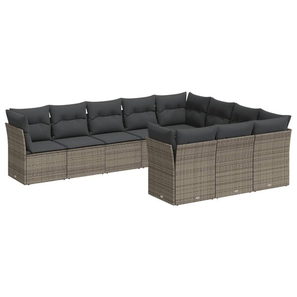 vidaXL Salon de jardin avec coussins 10 Pièces gris résine tressée