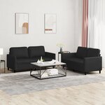 vidaXL Ensemble de canapés 2 Pièces avec coussins Noir Similicuir
