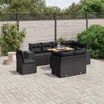 vidaXL Salon de jardin 9 Pièces avec coussins noir résine tressée