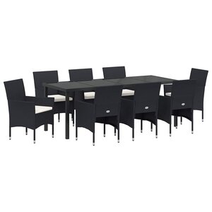 vidaXL Ensemble de salle à manger pour jardin 9 Pièces Noir polyrotin