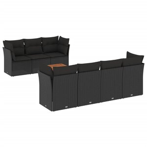 vidaXL Salon de jardin 8 Pièces avec coussins noir résine tressée