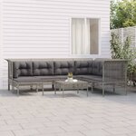 vidaXL Salon de jardin 8 Pièces avec coussins Gris Résine tressée