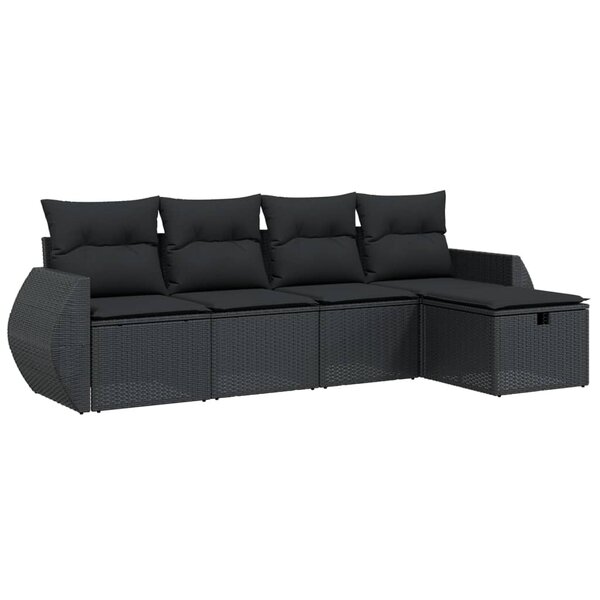vidaXL Salon de jardin 5 Pièces avec coussins noir résine tressée