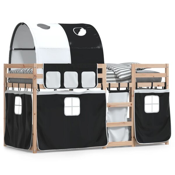 vidaXL Lit superposé avec rideaux blanc/noir 90x190 cm bois pin massif