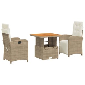vidaXL Ensemble à manger de jardin et coussins 3 Pièces Beige poly rotin