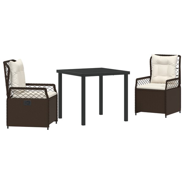 vidaXL Ensemble de Salle à Manger de Jardin de 3 Pièces Marron Poly Rattan