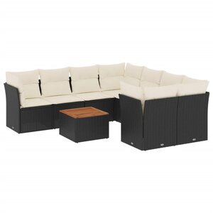 vidaXL Salon de jardin 9 Pièces avec coussins noir résine tressée