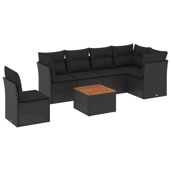 vidaXL Salon de jardin 7 Pièces avec coussins noir résine tressée