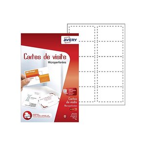 Bte de 250 cartes de visite bords micro perforés 85x54mm jet d'encre blanc avery
