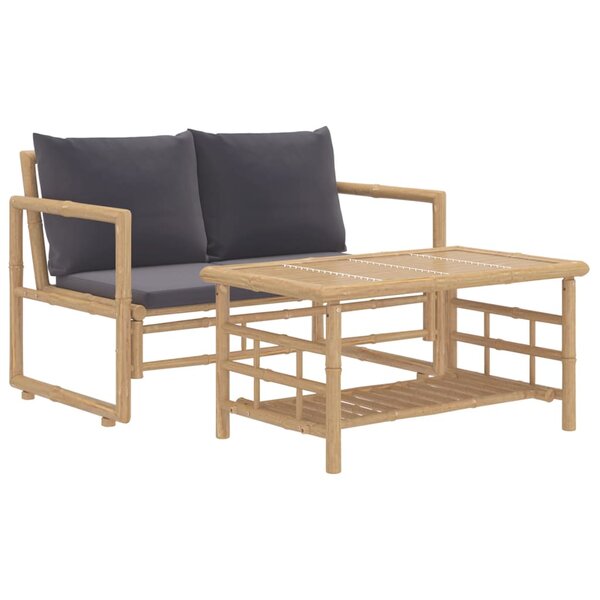 vidaXL Salon de jardin 2 Pièces avec coussins gris foncé bambou