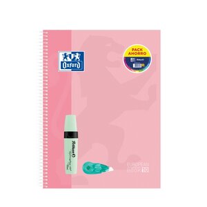 LOT de 10 Cahier Oxford Europeanbook 10 Touch A4+ quadrillé 5 x 5 mm  150 feuilles  marqueur pastel Pelikan Texmarker 490 et correcteur à rouleau Pelikan Fancy Roller - Couverture extra rigide - 10 bandes de couleur - Couleurs pastel assorties