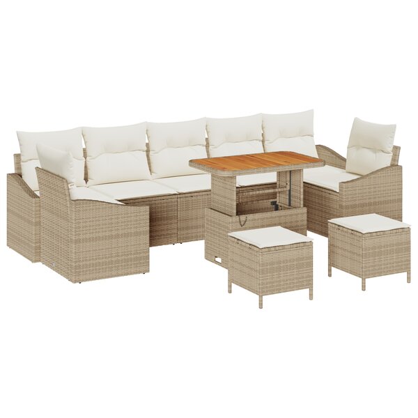 Ensemble de canapé jardin 10 pièces vidaXL avec coussins Beige Poly Rotin Acacia