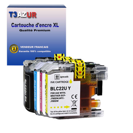 T3AZUR - 4x Cartouche compatible avec Brother DCP-J785DW  MFC-J985DW  LC22U XL