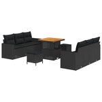Canapés de Jardin 9 Pièces avec Coussins Noir Poly Rattan Acacia