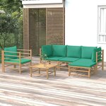 vidaXL Salon de jardin 6 Pièces avec coussins vert bambou