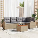Ensemble de canapé de jardin vidaXL 6 pièces avec coussins Beige Poly Rattan Acacia