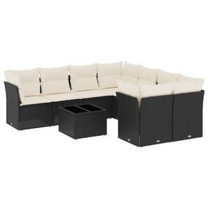 vidaXL Salon de jardin 9 Pièces avec coussins noir résine tressée