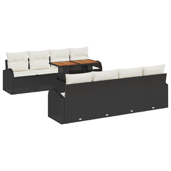 vidaXL Ensemble de 9 canapés de jardin noir en rattan poly