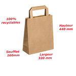 Lot de 1100 sacs cabas en papier kraft brun marron havane avec poignée plate 320 x 160 x 440 mm 24 Litres résistant papier 80g/m² non imprimé