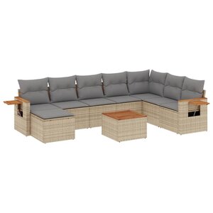 vidaXL Salon de jardin avec coussins 9 Pièces beige résine tressée