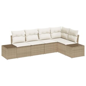 vidaXL Ensemble de canapé de jardin 5 Pièces Beige et crème polyrotin