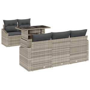 vidaXL Ensemble de canapé de jardin 6 pièces avec coussins Gris Poly Rattan