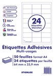 50 planches de 24 = 1200 étiquettes autocollantes papier adhésif blanc  - 63,5 x 33,9 mm - compatible mon timbre en ligne ou fba amazon-  (l7159) tva deductible