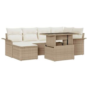 vidaXL Ensemble de canapé de jardin 7 Pièces Beige Poly rotin