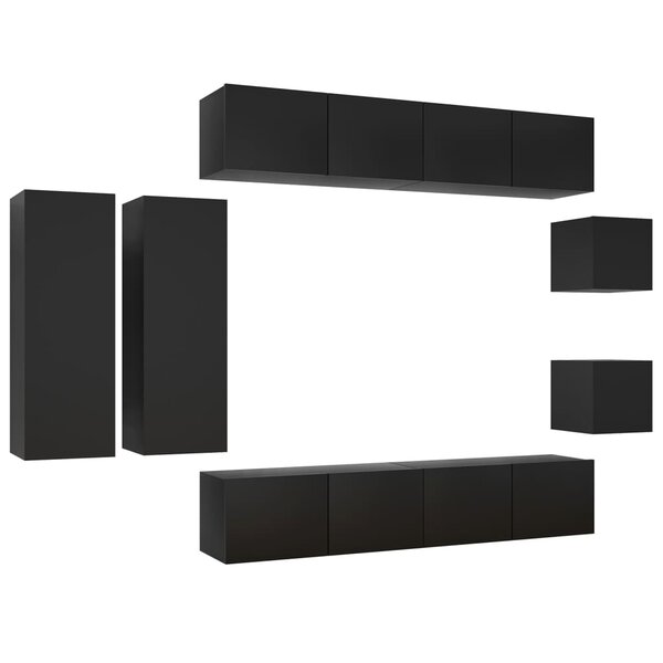 vidaXL Ensemble de meuble TV 8 Pièces Noir Bois d'ingénierie
