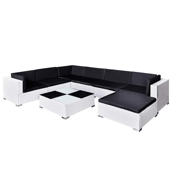 vidaXL Salon de jardin 8 Pièces avec coussins Résine tressée Blanc
