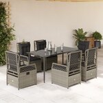 vidaXL Ensemble à manger de jardin et coussins 7 Pièces gris clair rotin